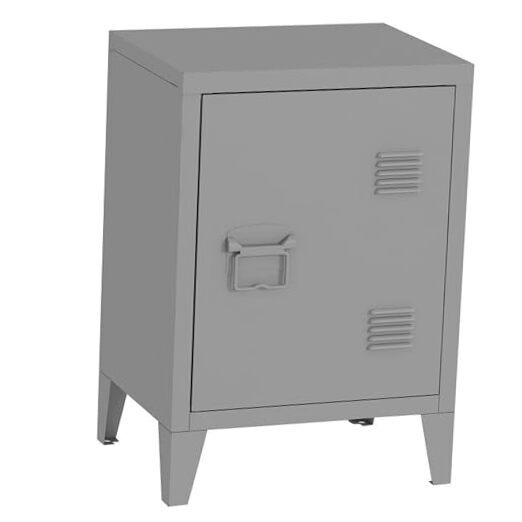 Nightstand Modern End Side Table Steel Bedside Storage Cabinet with Shelf Grey-image