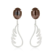 925 Silver Angel Wing Design Earrings Smoky Quartz Gemstone Dangle Earrings