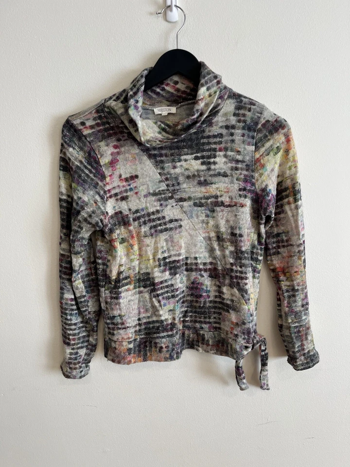 Weston Anthropologie Sweater Watercolor Soft Cowl neck Women XS Tye Hem - Imagem 3 de 4