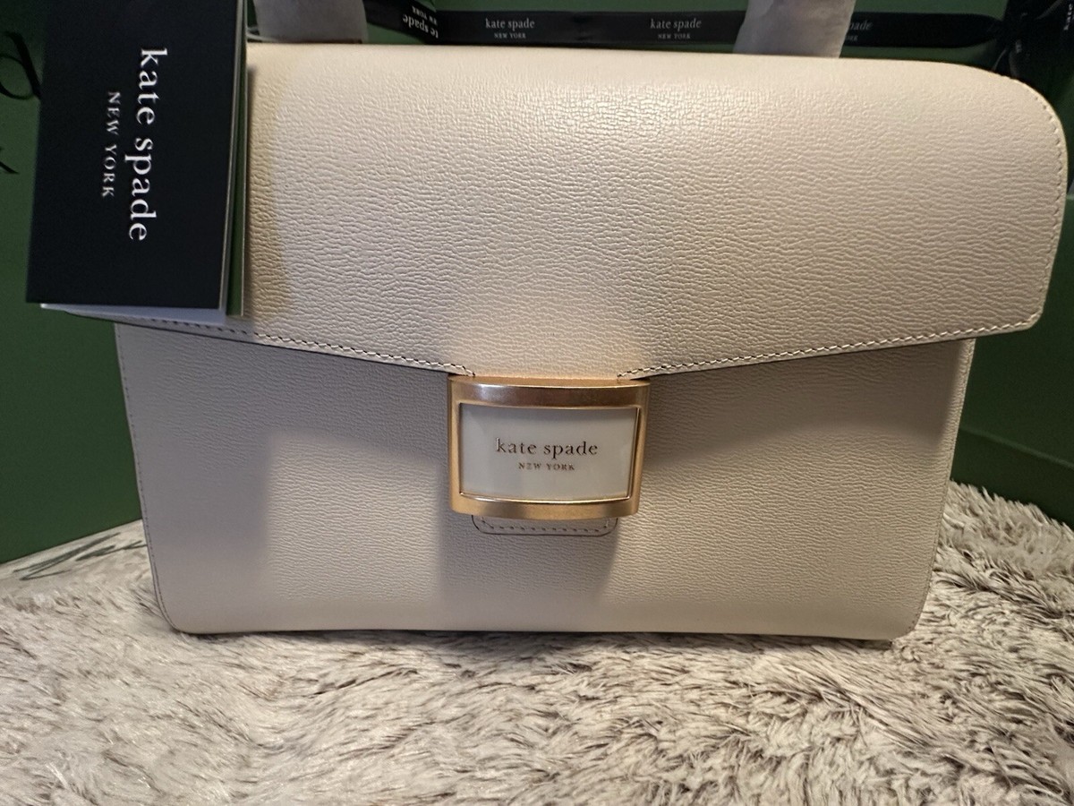 AUTH KATE SPADE Katy Bamboo Medium Top-handle White Leather