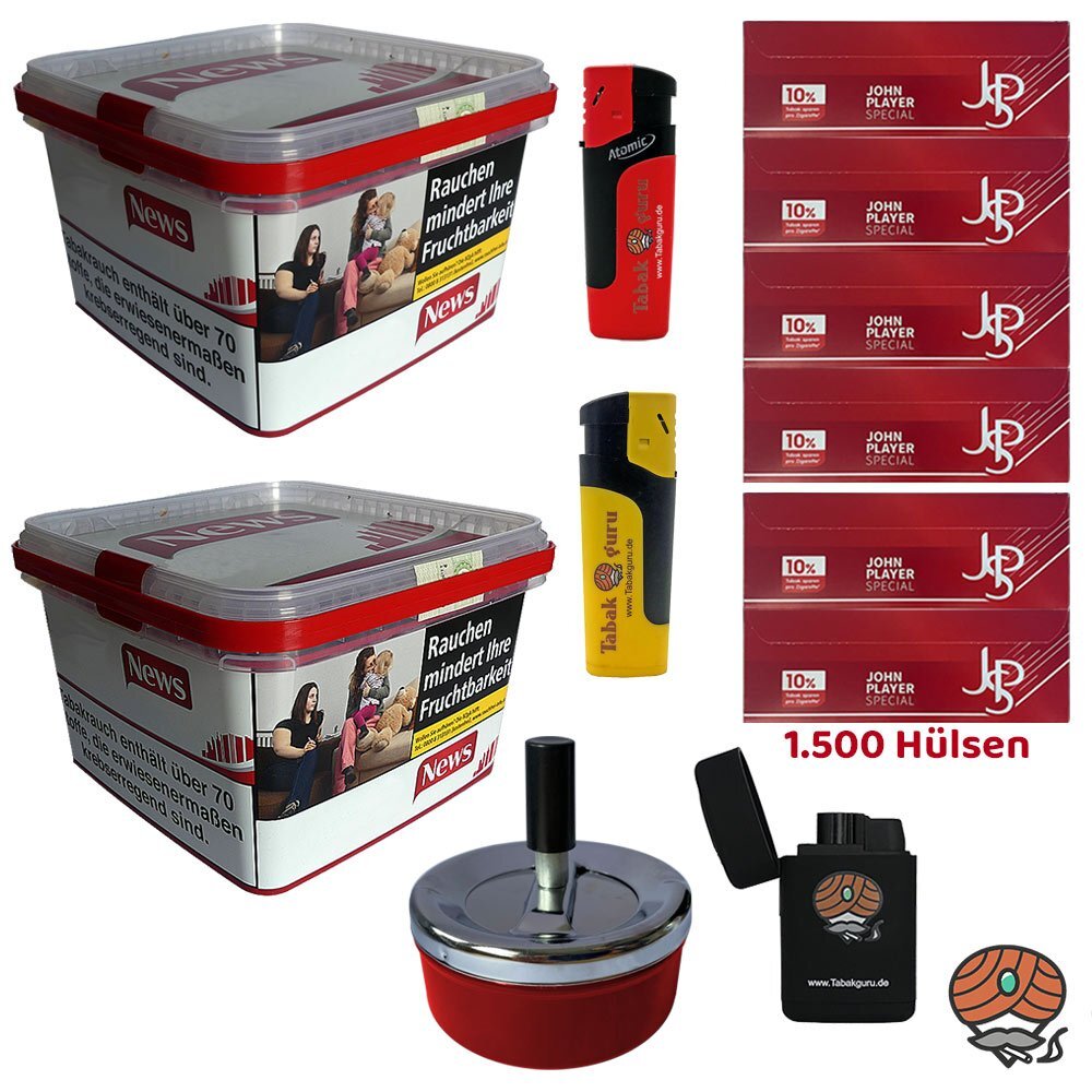 News RedRot VolumentabakStopftabak Eimer 2x 250g, JPS Extra Hülsen, Zubehör