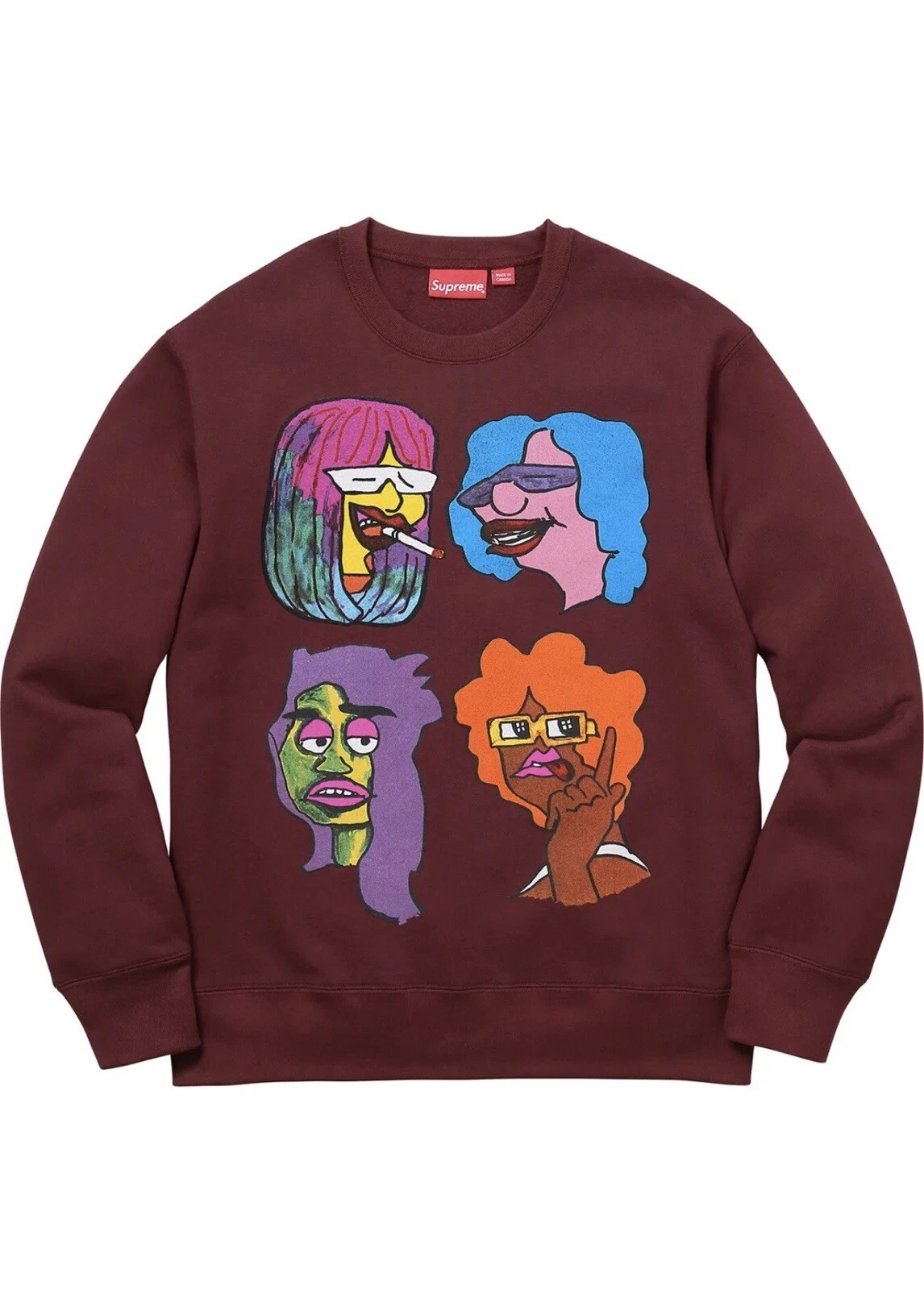 Authentic Supreme Gonz Heads Crewneck Sweater Burgundy Size medium Mens