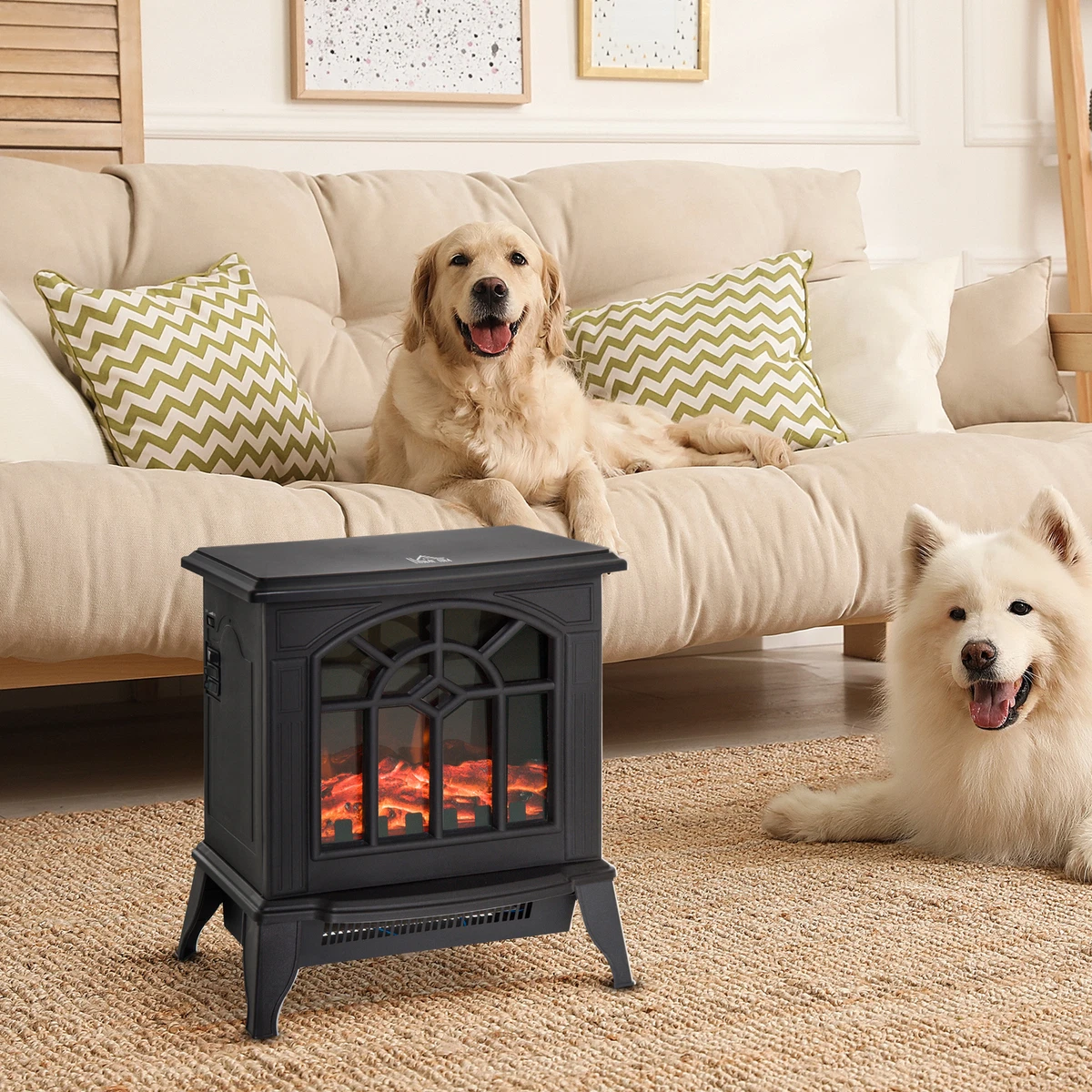Electric Fireplace Heater Black Stove w/ LED Flame Effect Freestanding  Black | eBay