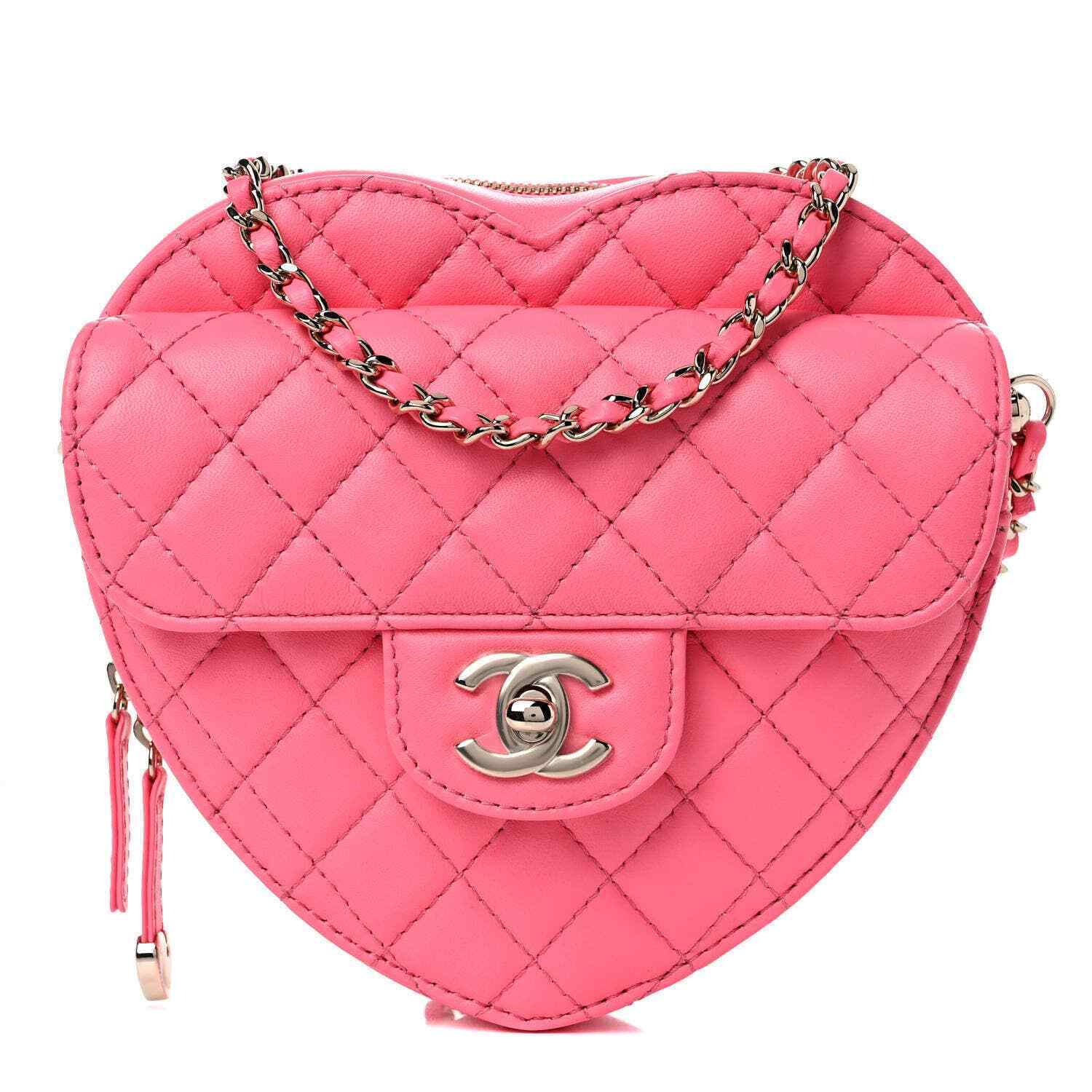 Chanel Gold Quilted Lambskin CC in Love Mini Heart Bag Crossbody 48ck325s
