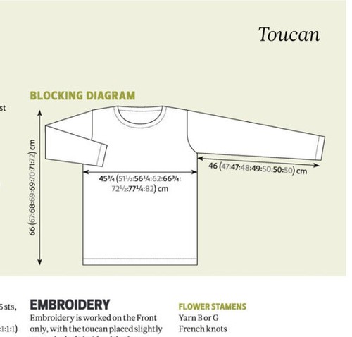 TOUCAN- EMBOIDERED JUMPER - Knitting Pattern - DARIO TUBIANA / ROWAN Alpaca DK - Picture 11 of 14