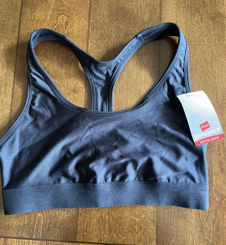 Hanes Wireless Racer back Sports Bra Moisture Wick Sz. Large Black Active Gear - Picture 3 of 5