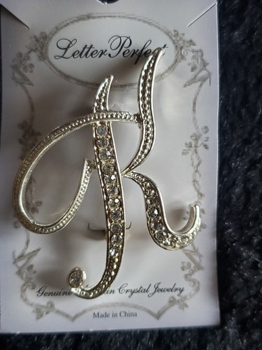 Elegant/Dazzling - Austrian Crystal Silver Tone Cursive Initial Letter Brooches - Picture 35 of 61
