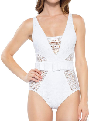 white belted one piece