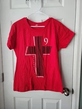 Womans Tech N9NE Red N White Cross Short Sleeve Crew Neck T-shirt SZ XL