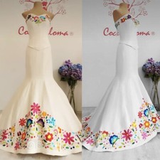 Satin Wedding Dresses Mermaid Strapless Corset Floral Embroidered Bridal Gowns