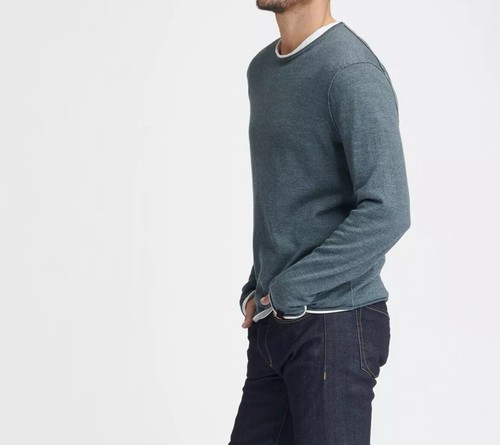 NWT Rag and Bone Merino Wool Trent BLUE Knit Crew Neck Sweater Cotton Linen XXL