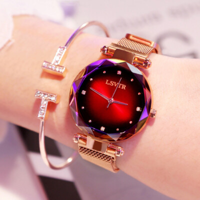 Reloj De Lujo Para Mujer Pulsera De Cuarzo Imán Oro Cielo Estrellado  Magnético