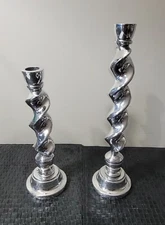 Set Of Spiral Pewter Candlesticks 12.5 And 9.5 Tall