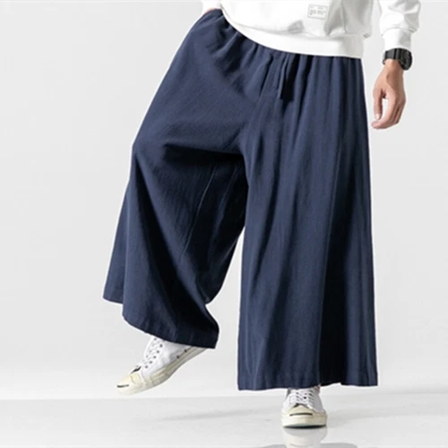 Mens Cotton Linen Casual Pants Large Wide Leg Pants Loose Fit Trousers Solid - Picture 13 of 21