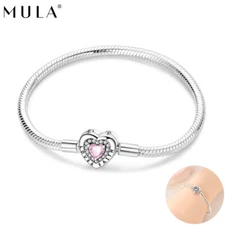 MULA European Love Faith 925 Silver Heart Clasp Charm Bracelet For Women Jewelry