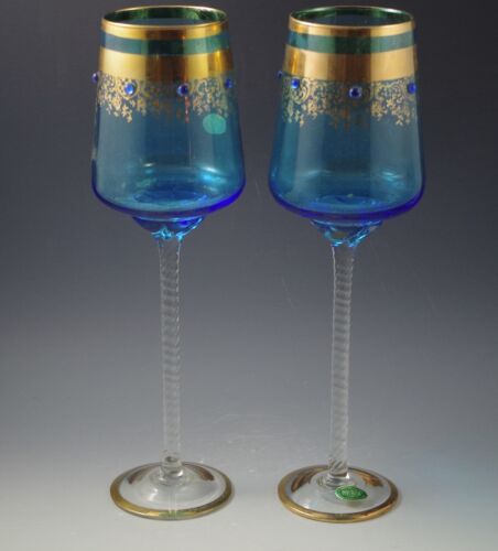 PORTACANDELE STILE MOSER EMPOLI VETRO ITALIA BLU AZZURRO COPPIA CALICI VINTAGE - Foto 4 di 5