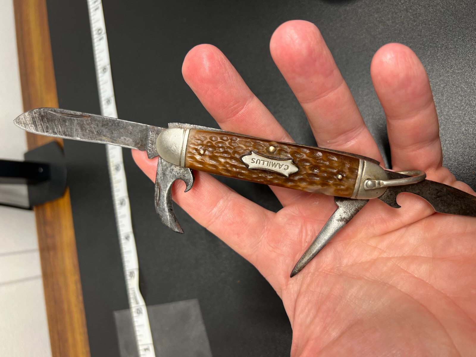 Vintage Camillus New York USA 4 Blade Pocket Knife Brown Jigged Handle