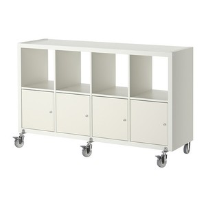 Ikea Kallax Scaffale Mobile Con 4 Ante E Rotelle Libreria Bianco Ex