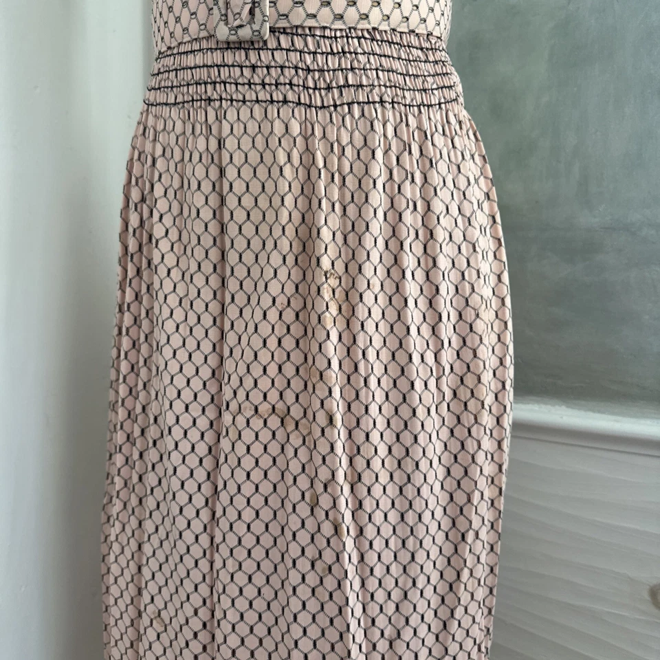Vestido vintage años 40 rosa y negro jersey rayón panal cintura acanalada con cinturón Foto 4 de 4
