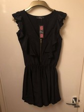 New Rare London Black Frill Playsuit Uk 6