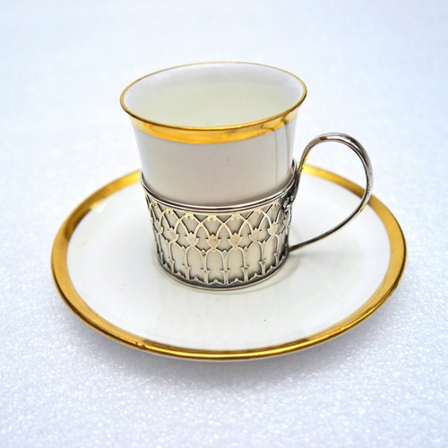 SHELLEY COFFEE CUP & SAUCER SILVER HOLDER 1920 HALLMARKED EDWARD SOUTER BARNSLEY - Picture 6 of 12