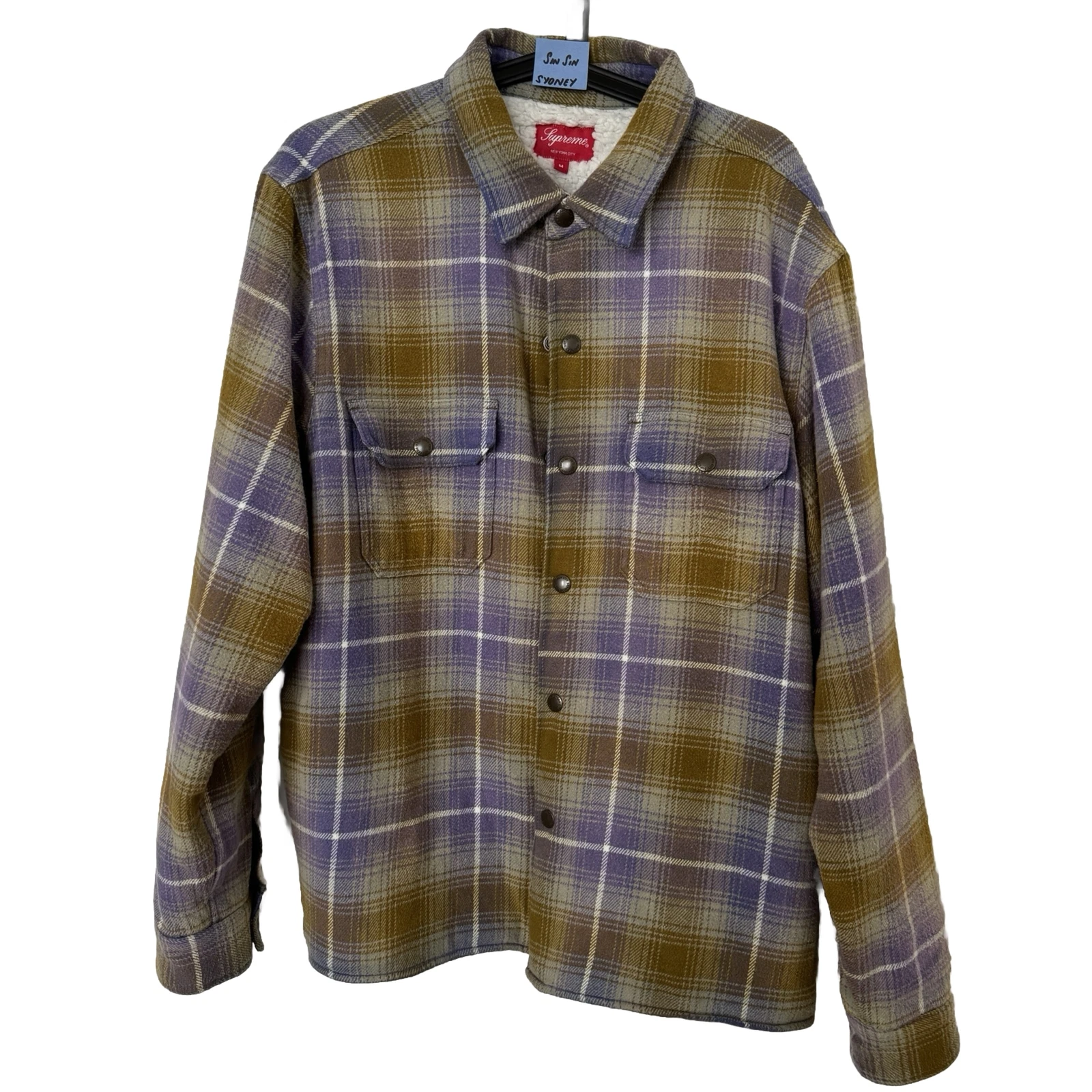 Supreme Shearling Lined Flannel Shirt Olive   Medium BNWOT FW22