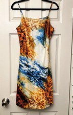Body Central Women’s Leopard Silky Slip Dress Snake Y2K Spaghetti Strap Size M