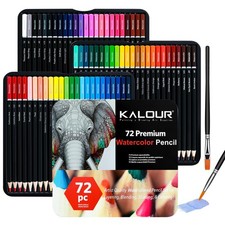 72 Water Soluble Watercolor Pencils Set 2 Brushes Wet Dry Sketching