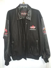 Men's Vintage Black And Red Choko Leather Wool Blend Bomber Jacket/ Size Large