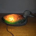 Vintage Dale Tiffany Style Duck Lamp Cast Metal Amber Slag Glass Accent Light