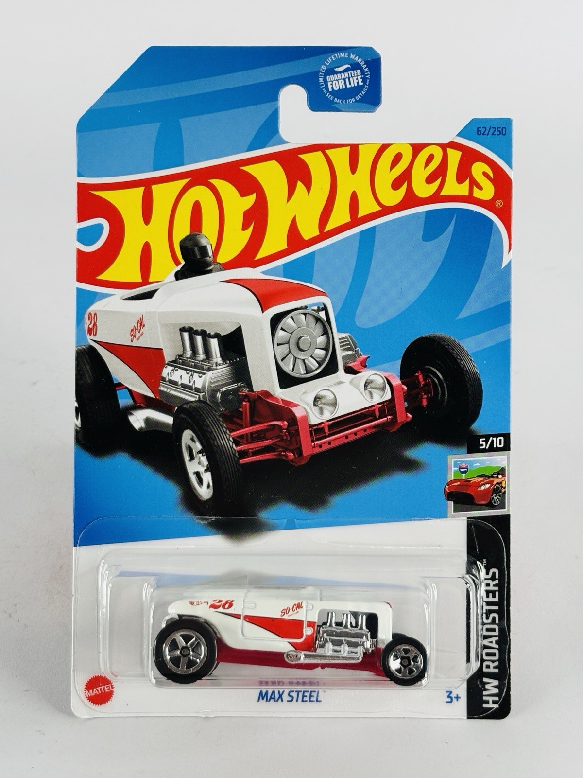 2023 Hot Wheels #62 HW Roadsters 5/10 Max Steel White Red So-Cal MOC