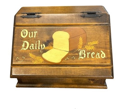 Vintage Flip Top Bread Box Primitive Rustic Farmhouse Dark Wood Hand Painted