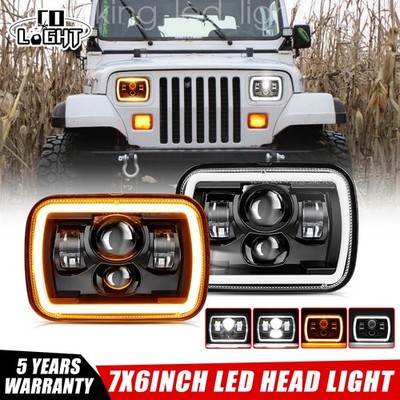 Paar LED Scheinwerfer 5x7'' E-geprüft Amber DRL For Jeep Wrangler YJ Cherokee XJ