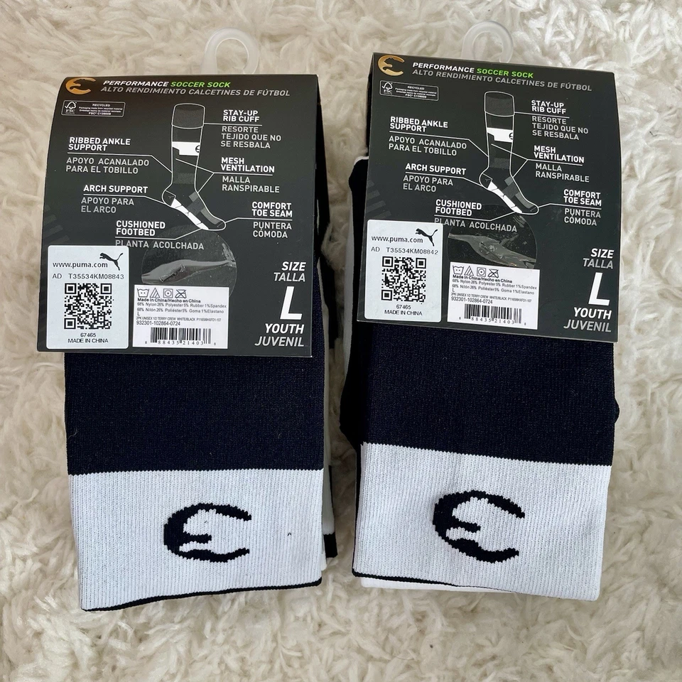 Calcetines deportivos por encima de la rodilla ProCat by Puma para niños - blancos/negros - talla L - 4 pares Foto 2 de 3