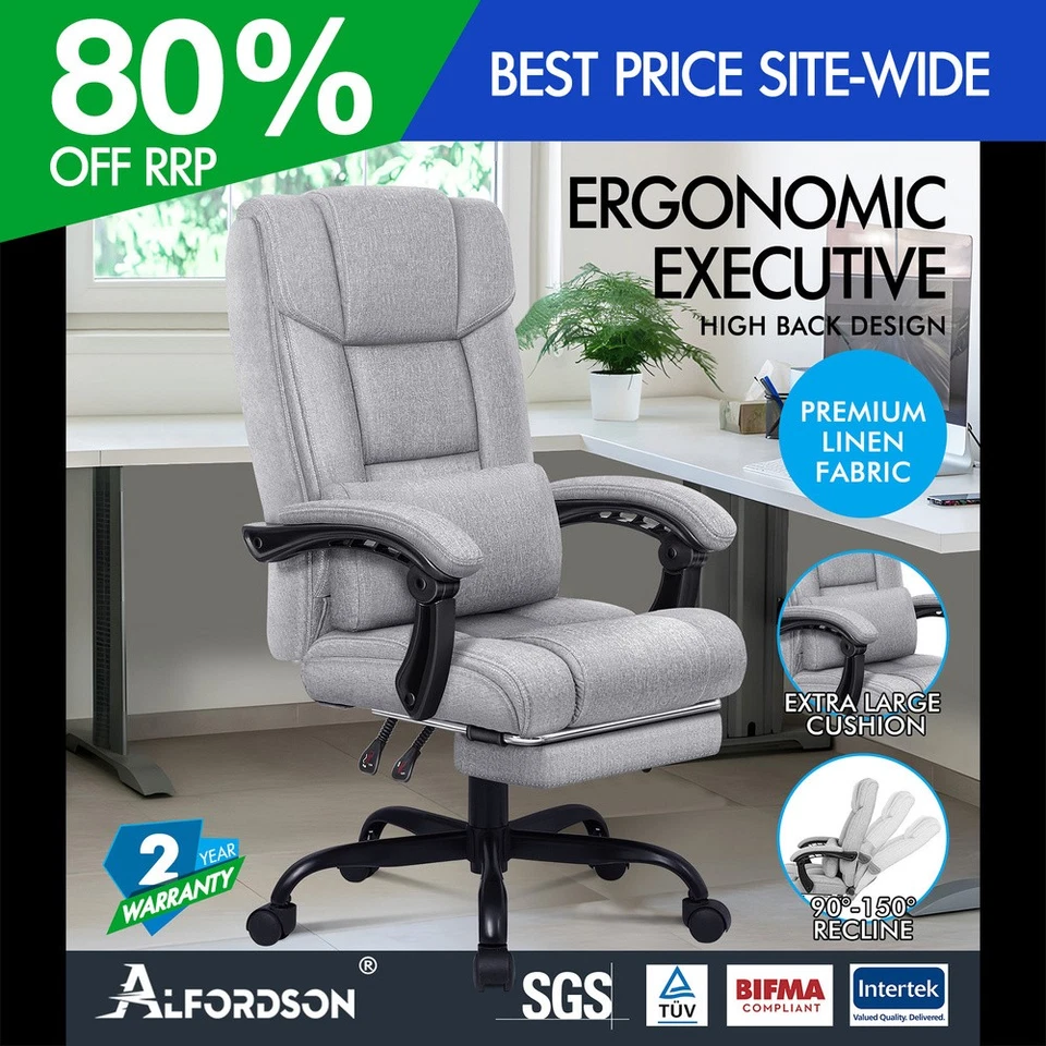 ALFORDSON Sedia da Ufficio Computer Gaming Seduta in Tessuto Reclinabile Grigio