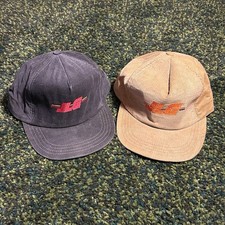 2 Vintage JLG Industries Corduroy SnapBack Trucker Style Hats (MADE IN USA)
