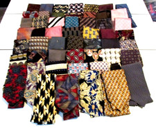 Lot of 53 Men's Neck Ties For Fabric, Quilting, Crafting - Mostly Silk - 16