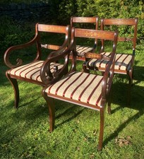 Vintage Mahogany Regency Dining Chairs Set of 4 With Brass Inlay & Two Carvers