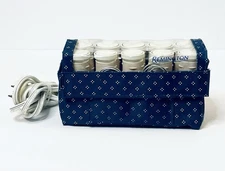 REMINGTON EXPRESS HOT ROLLERS 10 CURLERS/PINS TRAVEL SET BLUE CASE MODEL H1010