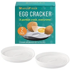 [2 Pack] Dual Purpose Egg Cracker Tool & Spoon Rest for Kitchen Counter, Ceramic