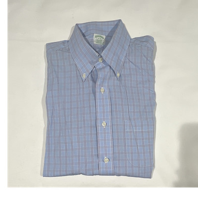 Brooks Brothers Milano 16-34 Men's Blue Plaid Cotton Non-Iron Button-Down Shirt