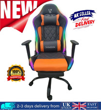 PU Leather Racing Gaming Chair, Swivel Home Office Gamer Chair Gray RGB Light