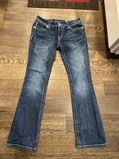 Miss Me Womens Medium Wash Jeans Signature Size Boot Cut Sequin Pockets Size 28
