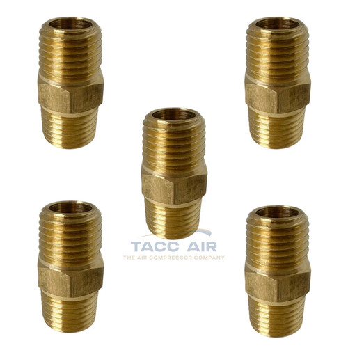 5 Pack Brass Pipe Hex Nipple Fitting 1/4" MNPT x 1/4" NPT Male Adapter