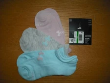 Womens NWT Under Armour BIG TALL No-Show 1" Tab Socks 3prs Pink Cushn XL(10-14)