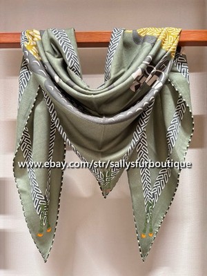 Sallys Cashmere & Silk Wrap Scarf Saddle Print 2 Face Triangle Shawl 195*125cm
