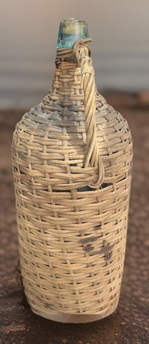Antique Large Demijohn Handblown Glass Wicker Wine Bottle 1800's Farmhouse - Picture 4 of 5