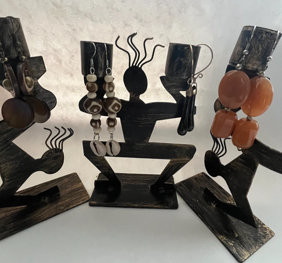 珍珠 Cowrie Tiger 眼睛 Aventurine 穿孔耳环 4 双悬垂 3 英寸美国制造 K4 — 第 2/4 张图片