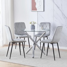  5Pcs Round Dining Table and Chairs Set 4 for Dining Room, Glass Dining Table wi
