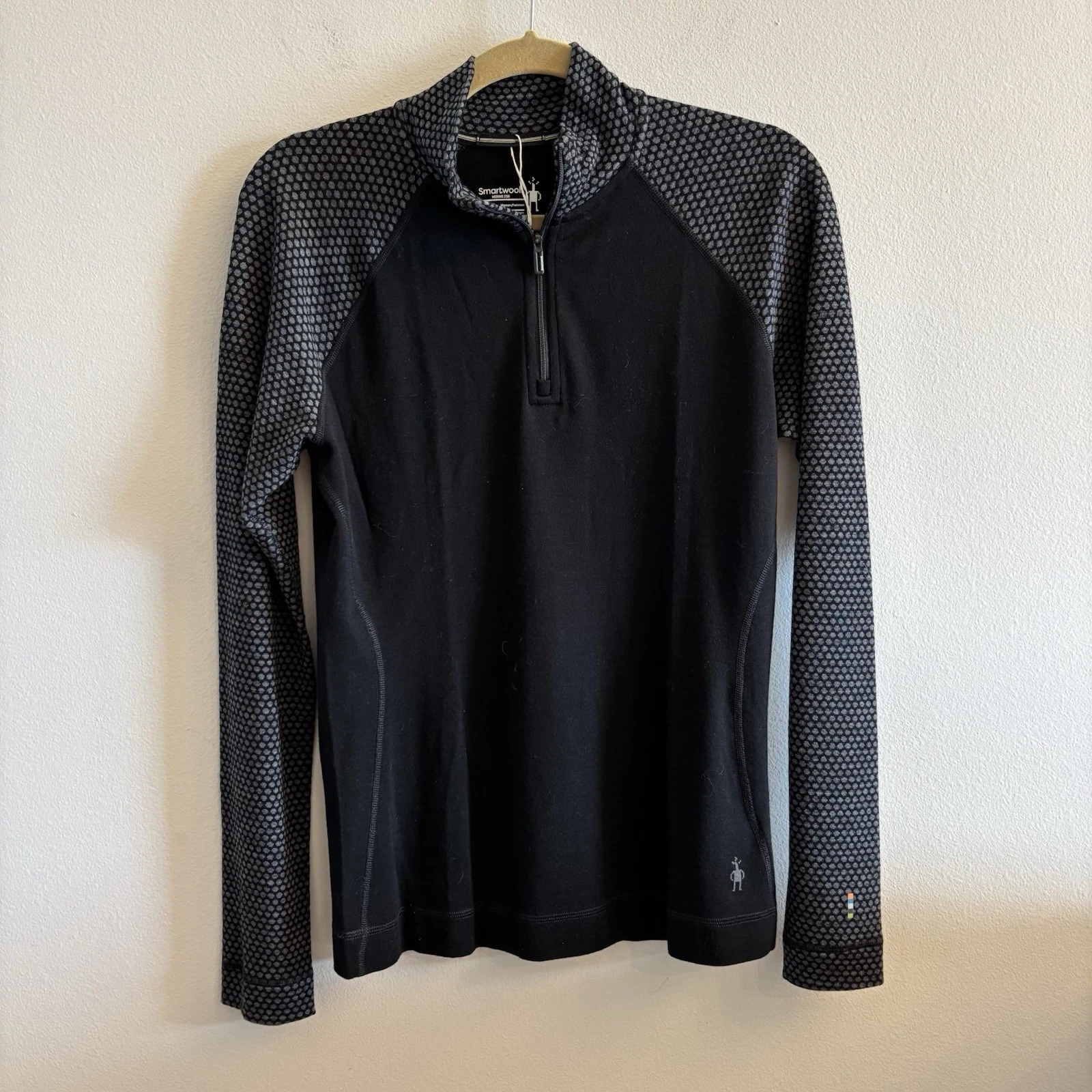 Smartwool 250 Merino Wool Thermal Base Layer Women's Large Black Grey 1/4 Zip
